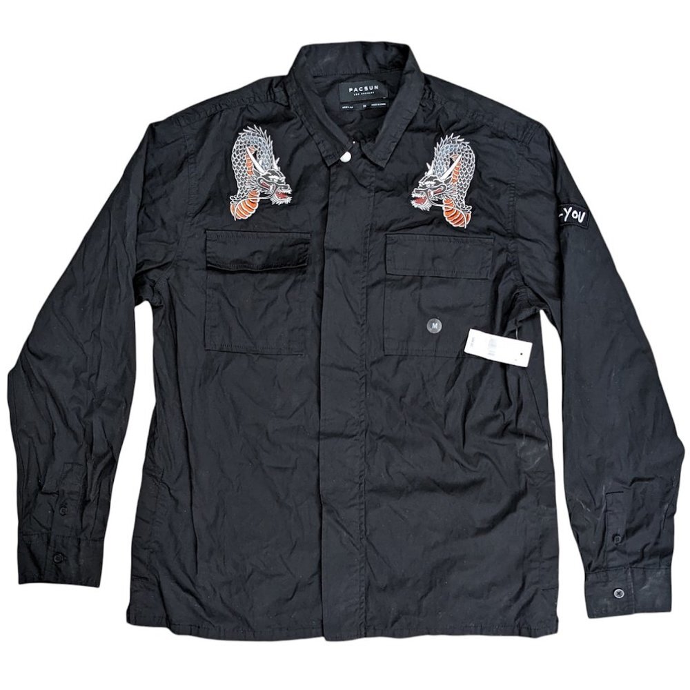 PacSun Men's Embellished Dragon Anti-You Size S-M-L-XL Zippered Shacket Jacket